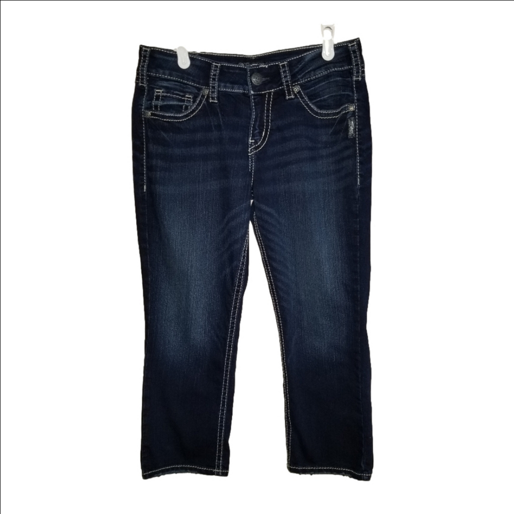 Silver Suki Mid Capri Blue Bootlegger Super Stretch Jeans Label Reads Size 30x22
